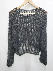 ◇ Θ apres jour mignon ラメ　メッシュ 長袖 ニット　プルオーバー サイズF ブラック レディース P  【1410230004256】