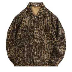 新品未使用 h 無ブランド ユニセックス 高街風 レオパード デニムシャツジャケット 工装風 アウター 春秋 ヴィンテージ風 カジュアル ゆったり カップルコーデ