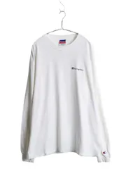 【お得なクーポン配布中!】 00s チャンピオン ワンポイント 長袖 Tシャツ メンズ XL オールド コットン ヘビーウェイト ロンT 目付き スプリプト ロゴ 大きいサイズ 白
