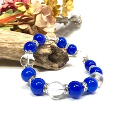 青瑪瑙&水晶 パワーストーン ブレスレット 天然石 12mm （シルバー）メンズ・レディース　男性・女性　数珠ブレス　開運  [1]