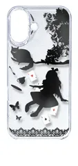 【新品未使用】 iPhone16 アイフォン16 クリア ハードケース (Alice in wonderland(ブラック)) アリス トランプ 
