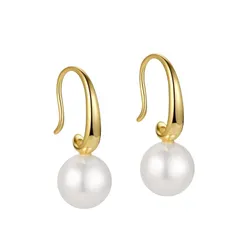 【新品】 Rockyu ピアス レディース ブランド パール フックピアス ゴールド 真珠 パールピアス シンプル シルバー925 金属アレルギー 誕生日 パーティー プレゼント ファッション アクセサリー (ゴールド) 1