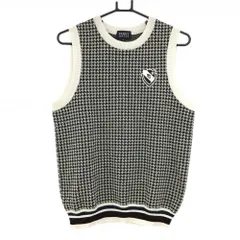 【美品】パーリーゲイツ ニットベスト ブラウン×ダークブルー系×白 千鳥格子 ウール混  レディース 2(L) ゴルフウェア PEARLY GATES