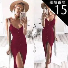 種類15：ブラック/XL ワンピース キャミソール ワンピドレス 膝下 ミモレ丈 ロング丈 マキシ丈 袖なし Uネック スリム タイト 細身 ストレート スリット かわいい 大人可愛い きれいめ シンプル カジュアル 大人 おしゃれ お洒落 アジアン 大人可愛