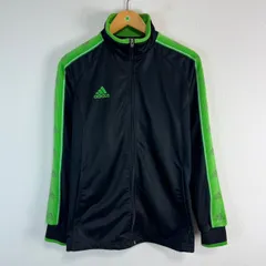 adidas アディダス ブラック×グリーン トラックジャケット ジャージ ワンポイントロゴ ロゴ刺繍 メンズ Lサイズ 古着 スポーツMIX ストリート