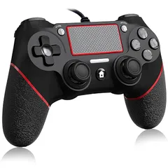 P4 有線 コントローラー プレステ4 ゲームパッド アップグレード版 USB接続 二重振動 人間工学 高耐久ボタン P3/PC/P4/対応 日本語説明書付き（ブラックレッド） 1