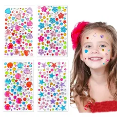 YANHUILAY ラインストーンステッカー【4枚セット】ラインストーン シール 顔 シール デコシール 星 花 ハート円 型 キラキラ 貼り付け可能 接着剤あり ネイルアートパーツ 携帯電話装飾 DIY用品 手芸用品 ハンドメイド アクセサリー 1