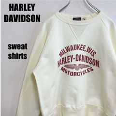 ハーレーダビッドソン HARLEY DAVIDSON HDC 社製 スウェットシャツ トレーナー メンズ Mサイズ ライトイエロー プリントロゴ Vガゼット バイカー ストリート ユニセックス