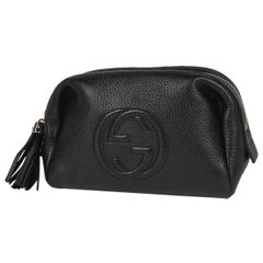 グッチ GUCCI ソーホー ポーチ メイク 小物入れ フリンジ インターロッキングG 化粧ポーチ レザー ブラック 308636 レディース 【中古】