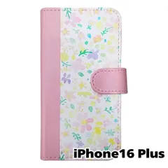【新品未使用】 iPhone16 Plus 手帳型スマホ ケース 花柄 (20065手帳ピンク) バラ ローズ 水彩 フラワー 北欧 おしゃれ かわいい カード収納 PUレザー flip2-ip16plus-pk-20065