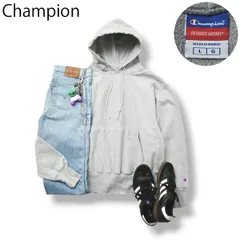 【リバースウィーブ】 メキシコ製 チャンピオン Champion カンガルーポケット スウェット フーディー パーカー L グレー メンズ 無地 目無し