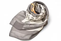 クリスチャンディオール スカーフ ヴィンテージ Dior スカーフ90 チェーン/ドット グレー/ホワイト【中古】