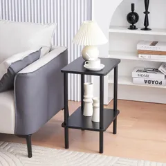 サイドテーブル ナイトテーブル 天然木 小さい おしゃれ 収納棚付き ベット用 リビング ソファサイド  カフェテーブル　ブラック　T840