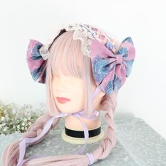 ヘッドドレス　【牡丹×編上　ピンク】　ロリータ