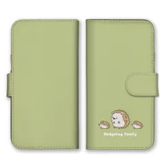 iPhone14 ケース 手帳型 アイフォン14 スマホケース 携帯ケース ハリネズミ はりねずみ 動物 キャラクター 可愛い かわいい 癒し イラスト くすみカラー グリーン カラー04
