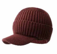 ニットキャップ つば付きニット帽子 ニット帽子 暖かい 裏ボア 防寒 キャスケット帽 56~59cm RD トレンド NTK4-6