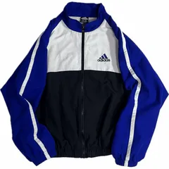 90s adidasアディダス LARGE 両面 パフォーマンス刺繍ロゴ 両面刺繍ロゴ バック刺繍ロゴ 三色切替し ポリコットンライナー ジップアップ フルジップ ジャージ トラックジャケット ナイロンジャケット ブラック ホワイト ブルー 20202756