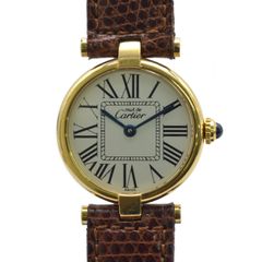 CARTIER カルティエ マストヴァンドーム GP/革 クォーツ 白文字盤 レディース腕時計 ヴィンテージ【中古】