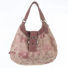 コーチ COACH ソーホー ホースアンドキャリッジ ホーボー トートバッグ 総柄 キャンバス レザー ピンク /KU ●D