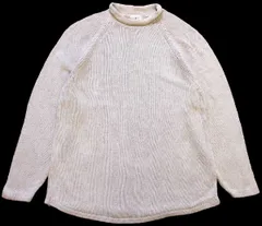 90s J.CREW 無地 ロールネック リネン×コットンニット セーター ベージュ L★オールド ビンテージ 巨人タグ ナチュラル オーバーサイズ