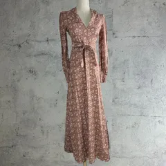 VINTAGE(ヴィンテージ) 70's~small floral pattern long onepiece ベルト付き小花柄のロングワンピース M~L程度 ブラウン×ホワイト