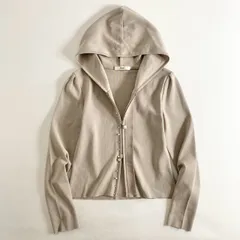60i27 Rene ルネ パール付き ストレッチニットパーカー 34 ピンクベージュ ダブルジップ ビジュー 日本製のサムネイル