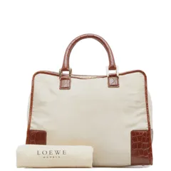 ロエベ アマソナ クロコ型押し ハンドバッグ ミニボストンバッグ ベージュ ブラウン レザー ナイロン レディース LOEWE【219-15624】
