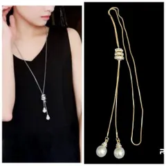 超人気　レディース　ネックレス　ペンダント　ロング　パール風 ゴールド