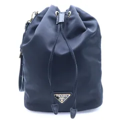 PRADA (プラダ) Re-Nylon Pouch 15542 1NS369 リナイロン トライアングルロゴ ポーチ 巾着 ゴールド金具 ブラック/ゴールド