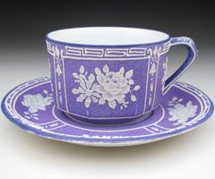 オールドノリタケ カップ&ソーサー 虹ラスター彩 花鳥文】明治～大正 