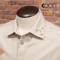 KOON/Mサイズ/ワーク調シャツ ストレッチ ツイル サボテン刺繍 かわいい イタリア製 長袖 サンプル品 新品/ベージュ/kc393/