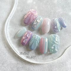ネイルチップ チップ ニュアンス マーメイド 水色 ピンク ちゅるん うるうる