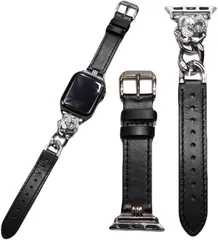 Royce&Roland Apple watch チェーン ＆ レザー バンド 40mm 41mm 42mm おしゃれ アップルウォッチ レザーバンド メタル/本革 シルバー ブラック 10(ブラック/シルバー,  40mm 41mm42mm)