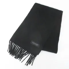ランバン LANVIN マフラー ストール 黒系 ブラック 無地 フリンジのサムネイル