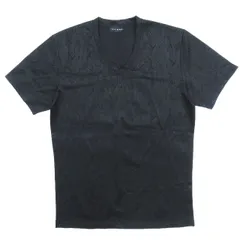 美品 テットオム TETE HOMME リーフ柄 ジャガード Tシャツ カットソー Vネック 半袖 プルオーバー ボタニカル柄 トップス サイズLL ブラック 黒 メンズ /♪9のサムネイル