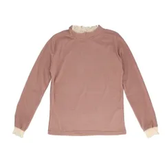 ☆ グレージュ ☆ Mサイズ ☆ トップス ktops523 ハイネック レディース 薄手 カットソー Tシャツ 秋冬 秋 冬 春秋 春 薄い 長袖 フリル 襟 フリル袖 スタンドカラー 立ち襟 おしゃれ シンプル きれいめ 上品 大人 かわいい