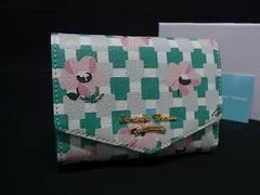 ■新品同様■ Samantha Thavasa サマンサタバサ レザー 総柄 三つ折り 財布 札入れ 小銭入れ ウォレット グリーン系 BQ0813