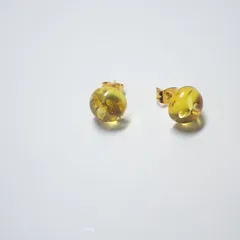 天然石 イエローカラーアンバーのピアス サージカルステンレス 金属アレルギー対応 琥珀