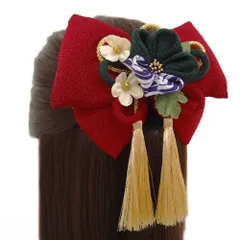 髪飾り リボン 卒業式 袴 成人式 赤 振袖 前撮り 緑 ゴールド 房つき 組紐 かんざし ちりめん 和柄 古典 レトロ ヘッドドレス No.9-4020