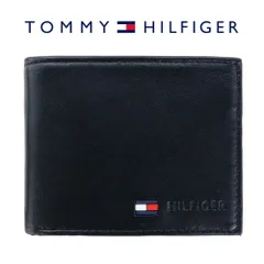 トミーヒルフィガー 財布 二つ折り TOMMY HILFIGER STOCKTON ストックトン 31TL25X020 001 BLACK ブラック 小銭入れ付 札入れ レザー 本革 ミニ財布 ウォレット