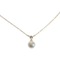 【中古】【Aランク】MIKIMOTO ミキモト K18YG 3PD パールペンダント ネックレス ゴールド アコヤ真珠約7.2mm ダイヤモンド レディース ジュエリー【ISEYA】