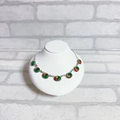 ネックレス　silver　シルバー　グリーンストーン　ラウンド　緑石　アンティーク　ヴィンテージ　EL-0518