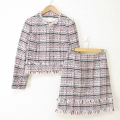 美品 ANAYI アナイ ジュールトゥルニエ ツイード ノーカラージャケット＋ミニスカート スーツ セットアップ 38 ホワイト系 マルチ レディース 古着 中古 USED