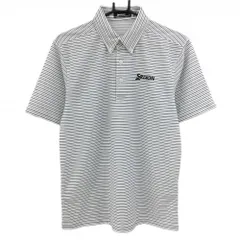 【超美品】スリクソン 半袖ポロシャツ 白×黒 ボーダー ロゴ刺しゅう メンズ M ゴルフウェア SRIXON