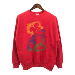 90年代 USA製 Disney DISNY DESIGNS ディズニー ミッキーマウス スウェット キャラクター レッド (メンズ L/XL) 中古 古着 Q3140