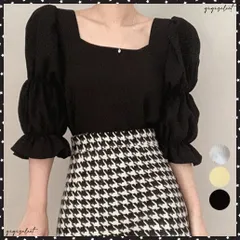 スクエアネック ブラウス 韓国レディースおしゃれ パフスリーブトップス 五分袖 おしゃれ プルオーバー 大人可愛い夏服 オフィスカジュアル きれいめブラウス無地20代30代お洒落 ブラウス 鎖骨見せ 着やせブラウス細見