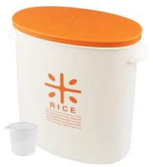 日本製 米びつ 5kg オレンジ 計量カップ付 パール金属 お米 袋のまま ストック RICE HB-3435