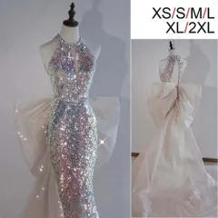 ナイトドレス キラキラ 大きなリボンドレス レディース  無袖 オフショルダー バックレス イブニングドレス ロングドレス XS-2XL 上品  優雅 成人式 披露宴 二次会 司会者 晩餐会 party 忘年会 新年会  卒業 誕生日