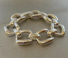 新品【メキシカンジュエリー】ビッグサイズ スクエア レディース バングル 存在感あります 光沢 ツヤ感 ブレスレット シルバー チェーン レディース シルバージュエリー 四角 S925刻印 Silver Plated【残りわずかです】