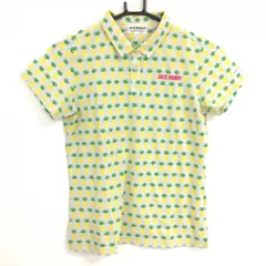 【超美品】ジャックバニー 半袖ポロシャツ ライトブルー系×イエロー パイナップル柄 レディース 1(M) ゴルフウェア Jack Bunny